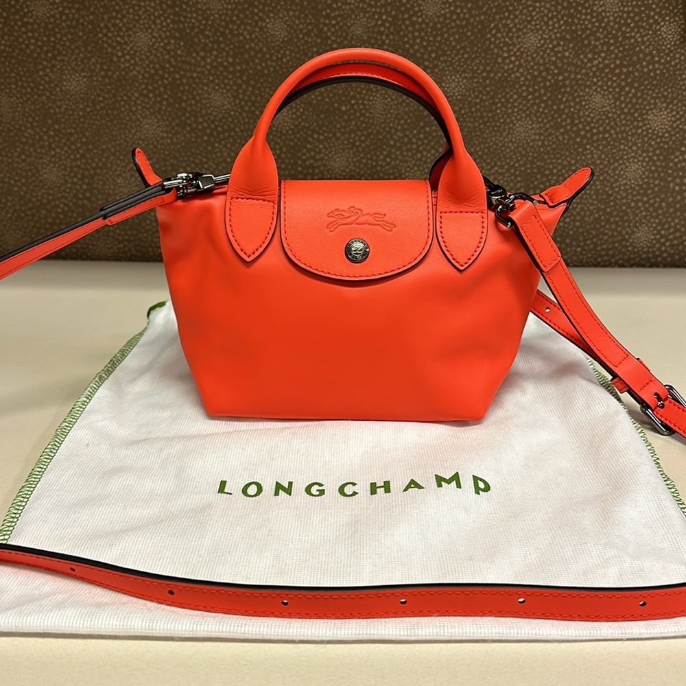 SOLD 🔥🔥🔥Longchamp LE PLIAGE XS Orange Leather Crossbody Bag - Picture 1 of 16